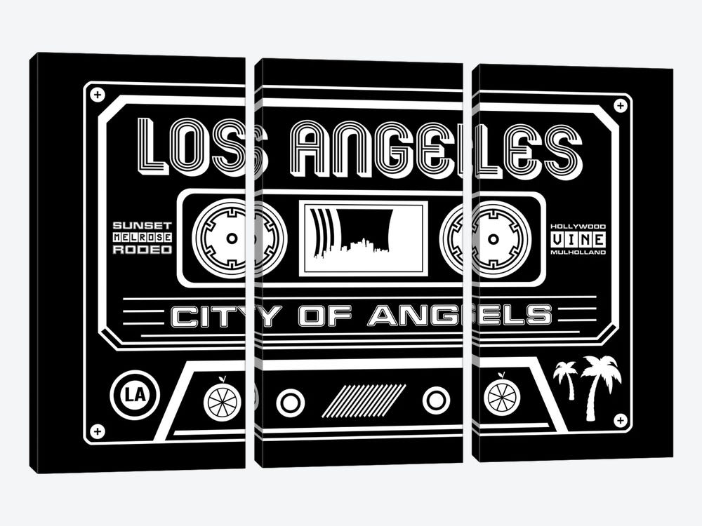 Los Angeles Cassette - Dark Background 3-piece Canvas Wall Art