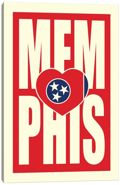 Memphis Typography Heart Canvas Art Print - Tennessee Art