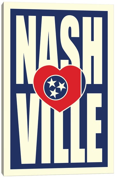 Nashville Typography Heart Canvas Art Print - Country Music Art