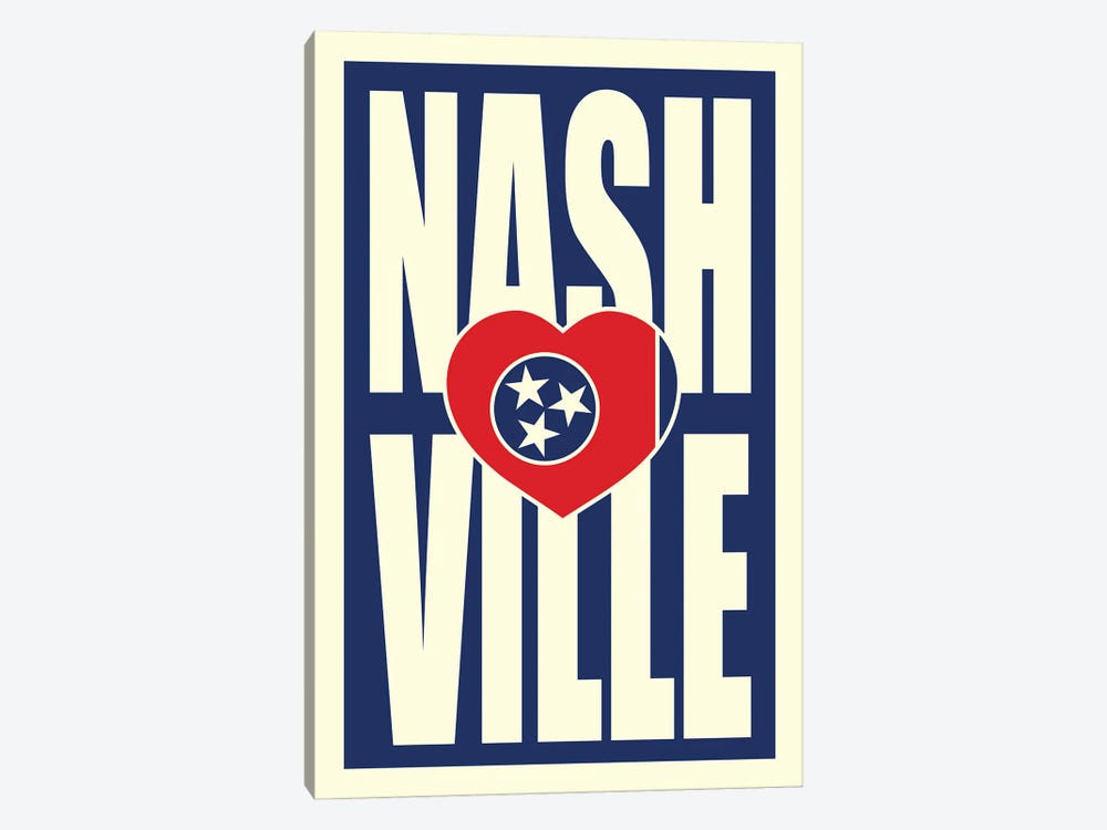 Nashville Typography Heart 1-piece Canvas Art Print