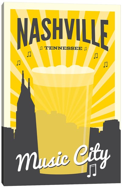 Nashville Music City Canvas Art Print - Tennessee Art