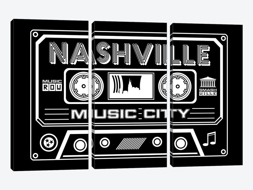 Nashville Cassette - Dark Background by Benton Park Prints 3-piece Art Print