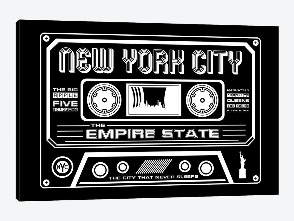 New York City Cassette - Dark Background by Benton Park Prints 1-piece Canvas Wall Art