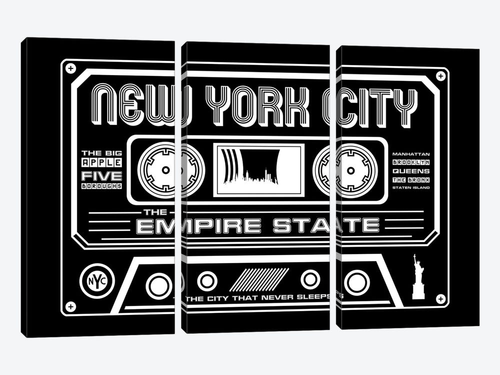 New York City Cassette - Dark Background by Benton Park Prints 3-piece Canvas Artwork