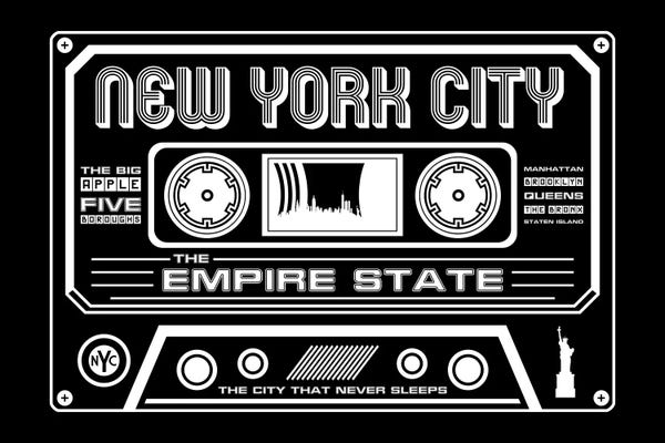 Media Formats: New York City Cassette - Dark Background by Benton Park Prints