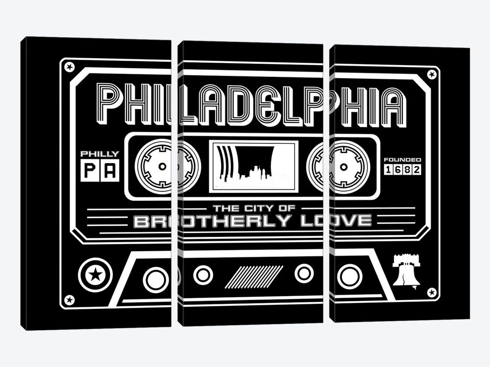 Philadelphia Cassette - Dark Background by Benton Park Prints 3-piece Canvas Print