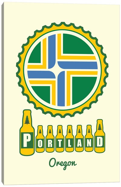 Portland Beer Cap Flag Canvas Art Print - Beer Art