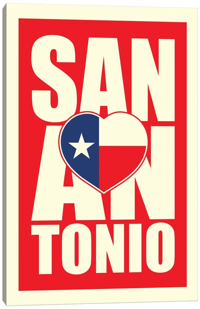 San Antonio Typography Heart Canvas Art Print - Winery/Tavern