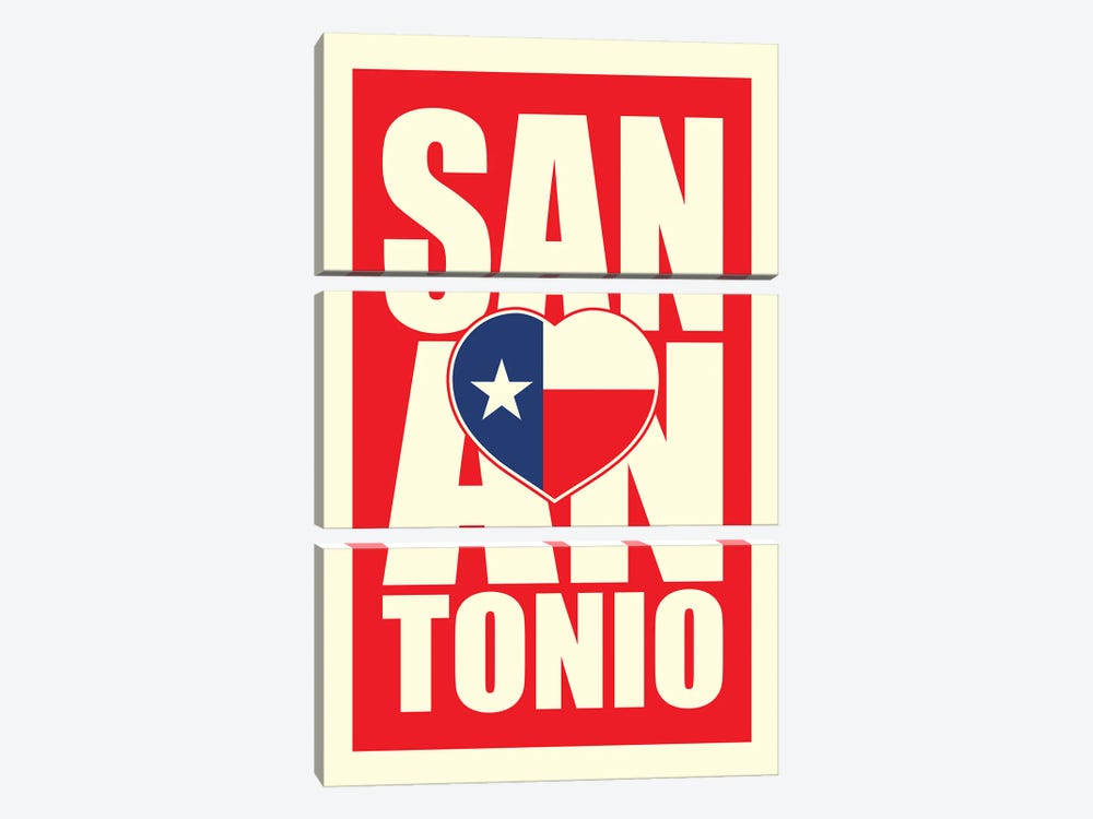 San Antonio Typography Heart by Benton Park Prints 3-piece Canvas Art Print