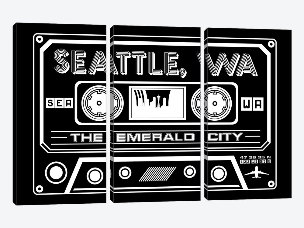Seattle Cassette - Dark Background by Benton Park Prints 3-piece Art Print