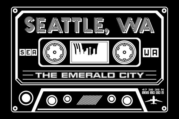 Seattle: Seattle Cassette - Dark Background by Benton Park Prints