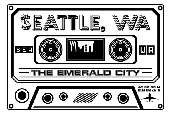 Seattle: Seattle Cassette - Light Background by Benton Park Prints