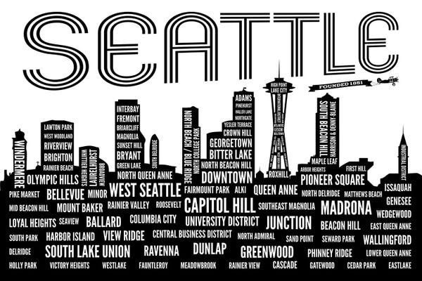 Seattle Skylines: Seattle Neighborhoods by Benton Park Prints