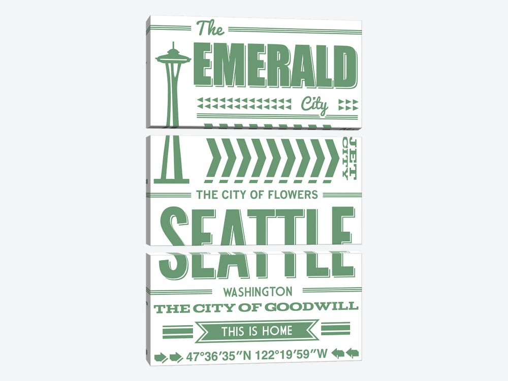 Seattle Typography by Benton Park Prints 3-piece Canvas Art Print
