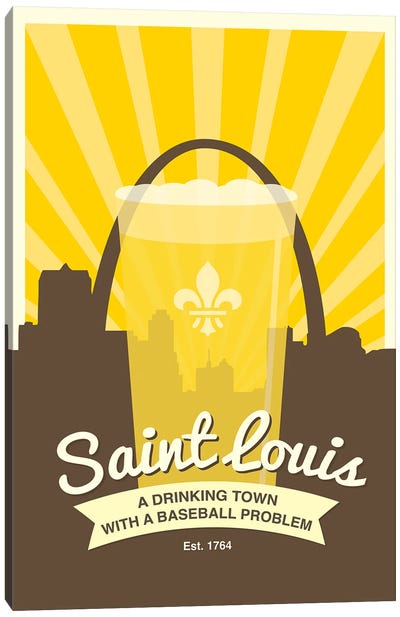 St. Louis - Drinking Town With A Baseball Problem Canvas Art Print - Missouri Art