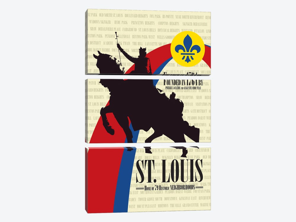 St. Louis - Founded in 1764 by Benton Park Prints 3-piece Canvas Wall Art