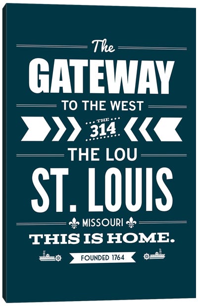 St. Louis - Typography Navy Canvas Art Print - Missouri Art