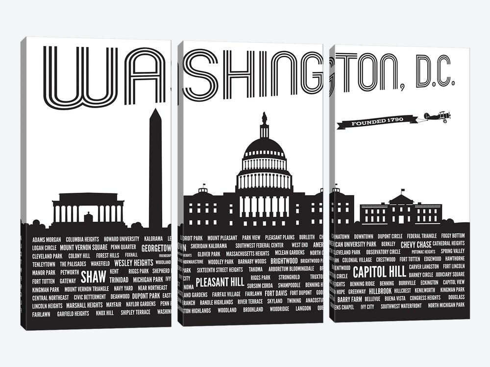 Washington DC Neighborhoods 3-piece Canvas Art Print