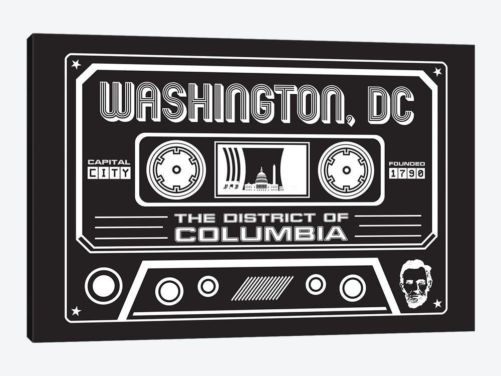 Washington DC Cassette - Dark Background by Benton Park Prints 1-piece Canvas Art
