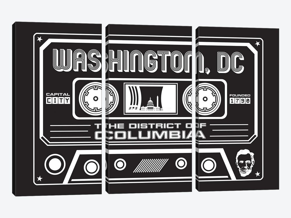 Washington DC Cassette - Dark Background by Benton Park Prints 3-piece Canvas Art