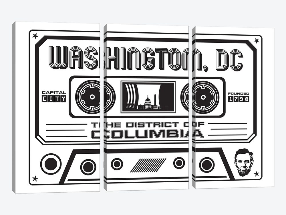 Washington DC Cassette - Light Background by Benton Park Prints 3-piece Canvas Print