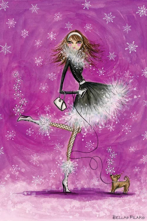 Tiny Puppy's Snowy Walk by Bella Pilar wall art