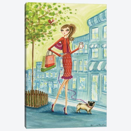 Shop the City Shopping With Doggie Canvas Print #BPR117} by Bella Pilar Canvas Print