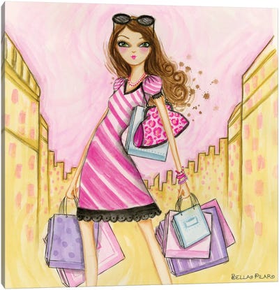 Spring Into Shopping Shopaholic Canvas Art Print - Fashion Illustrations
