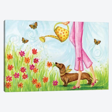 Pretty Garden Puppy Canvas Print #BPR125} by Bella Pilar Canvas Wall Art
