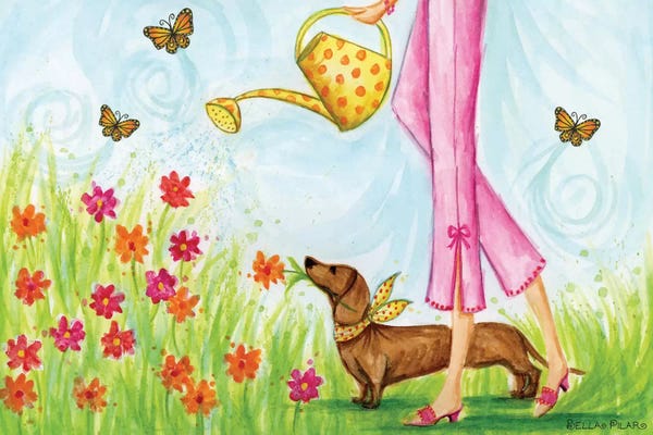 Women's Pants: Pretty Garden Puppy by Bella Pilar