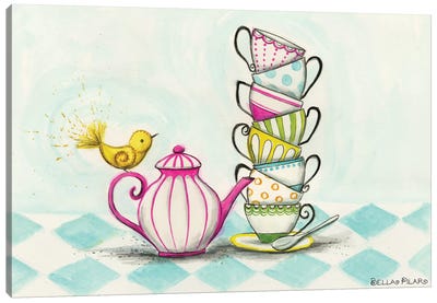 Tea Party Birdie  Canvas Art Print - Food & Drink Still Life