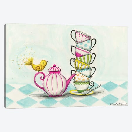 Tea Party Birdie  Canvas Print #BPR130} by Bella Pilar Canvas Wall Art
