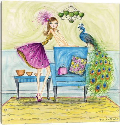 Penny and Peacock Canvas Art Print - Fashion Illustrations