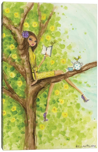 Spring Teatime for Bookworms Canvas Art Print - Bella Pilar