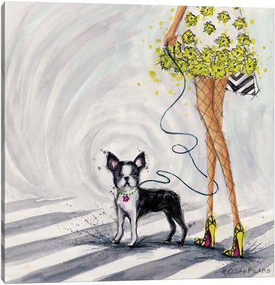 Crosswalk Life Canvas Art Print - Boston Terrier Art