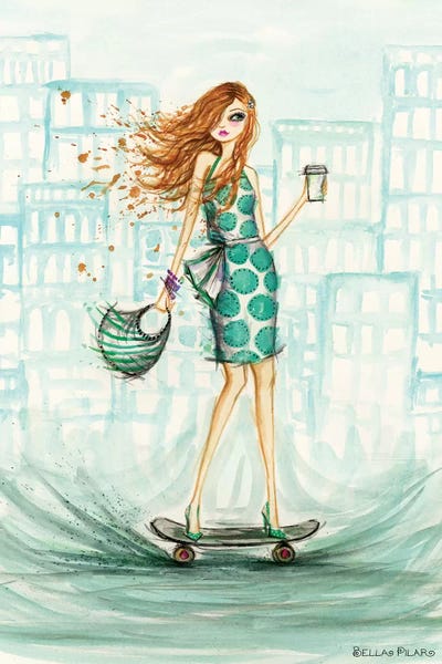 Kids Sports Art: Uptown Skateboarder by Bella Pilar