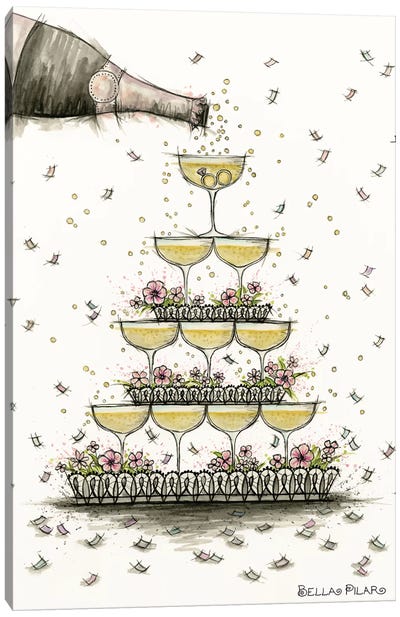 Champagne Glass Pyramid Canvas Art Print - Food & Drink Still Life