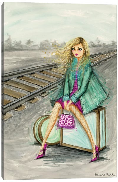 Lulu Waiting By The Train Tracks Canvas Art Print - Women's Coat & Jacket Art