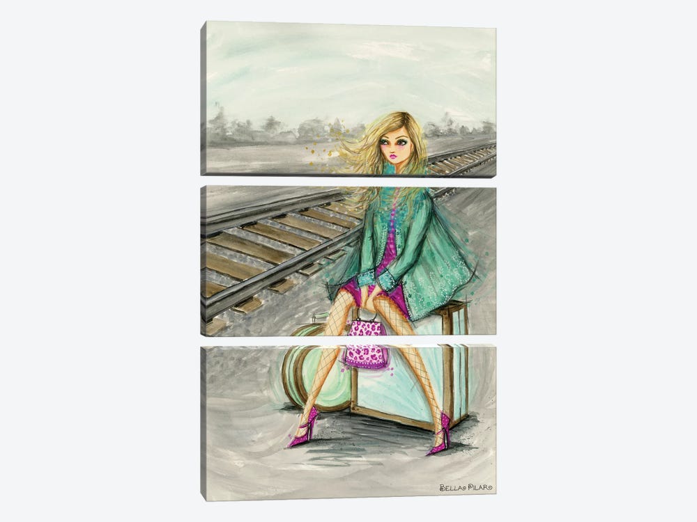 Lulu Waiting By The Train Tracks 3-piece Canvas Print