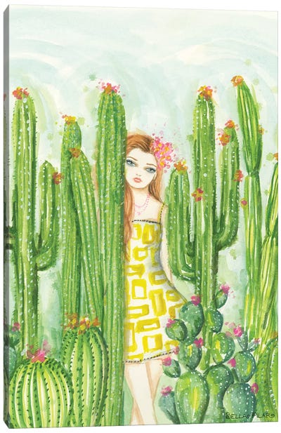 Day In The Desert Caitlin In The Cactus Garden Canvas Art Print - Bella Pilar