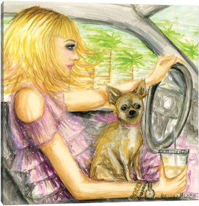 Day In The Desert Joan And Mr Jones On A Desert Drive Canvas Art Print - Chihuahua Art