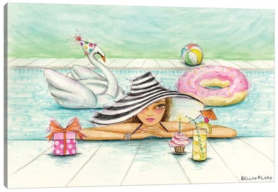 Delphine At The Pool Party Canvas Art Print - Swimming Pool Art