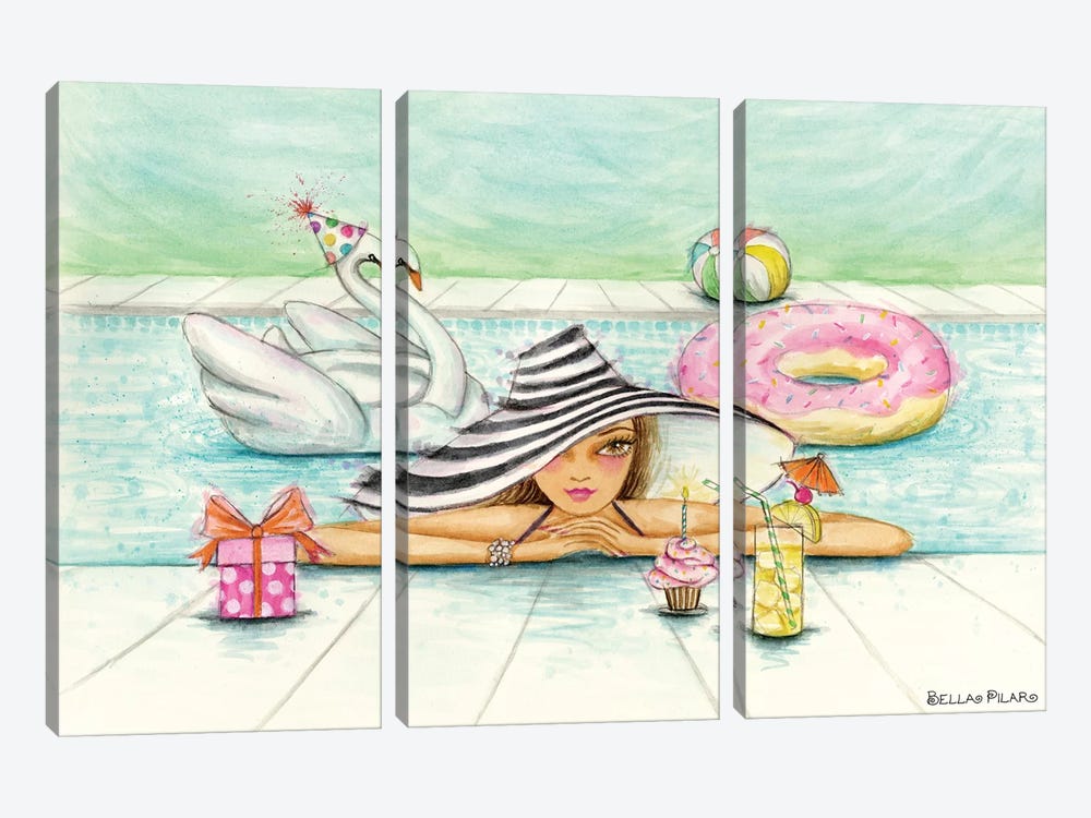 Delphine At The Pool Party by Bella Pilar 3-piece Canvas Artwork