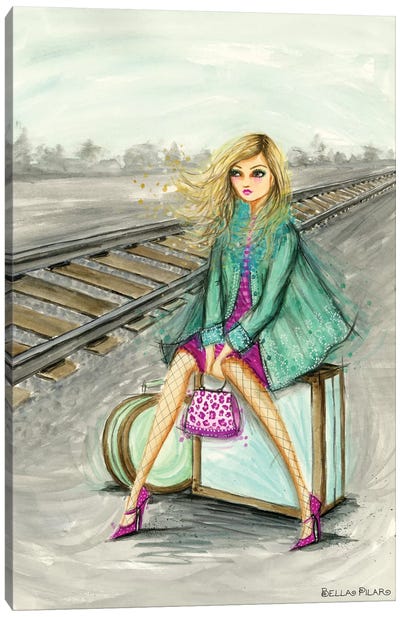 Lulu Waiting By The Train Tracks Canvas Art Print - Fashion Illustrations