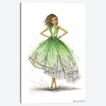 Night On The Town City Skirt Green Sf Canvas Print #BPR339} by Bella Pilar Canvas Art