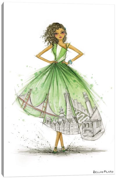 Night On The Town City Skirt Green Sf Canvas Art Print - Bella Pilar