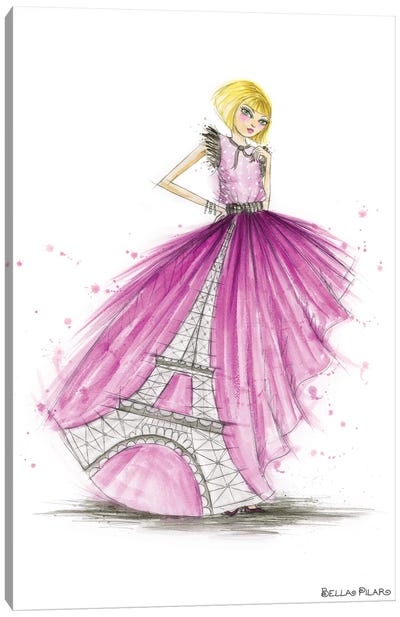 Night On The Town City Skirt Pink Paris Canvas Art Print - Bella Pilar