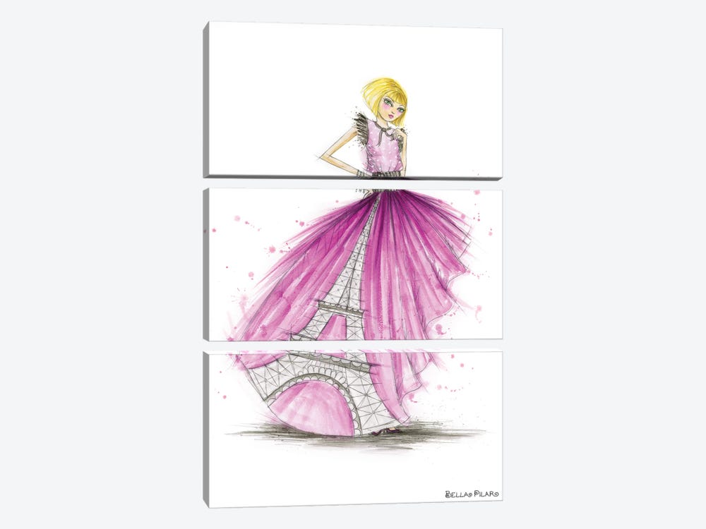Night On The Town City Skirt Pink Paris by Bella Pilar 3-piece Canvas Art Print