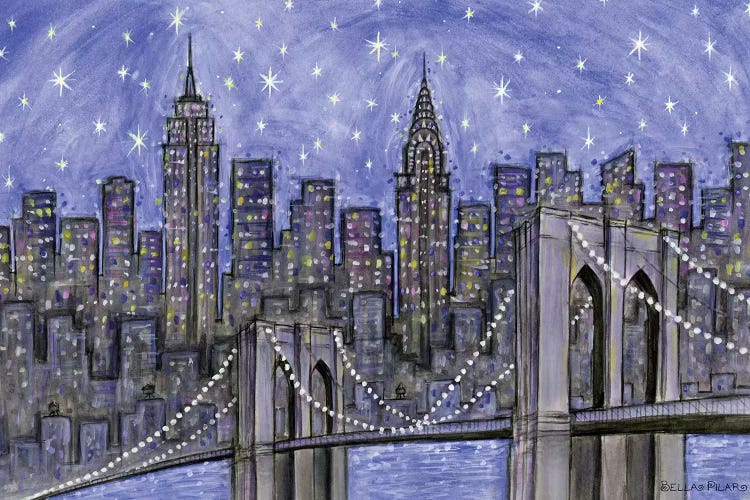 Starry Sky Nyc Starry Night Skyline Violet by Bella Pilar wall art