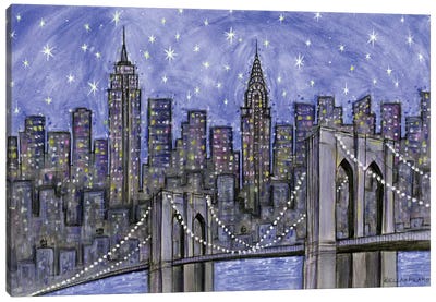 Starry Sky Nyc Starry Night Skyline Violet Canvas Art Print - Brooklyn Art